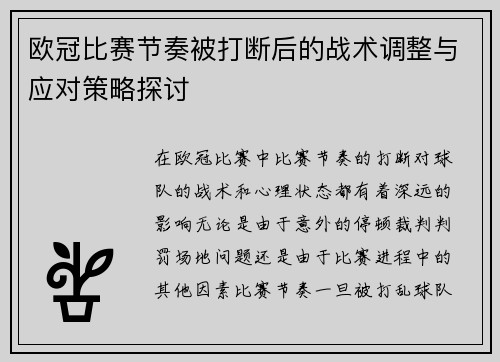 欧冠比赛节奏被打断后的战术调整与应对策略探讨
